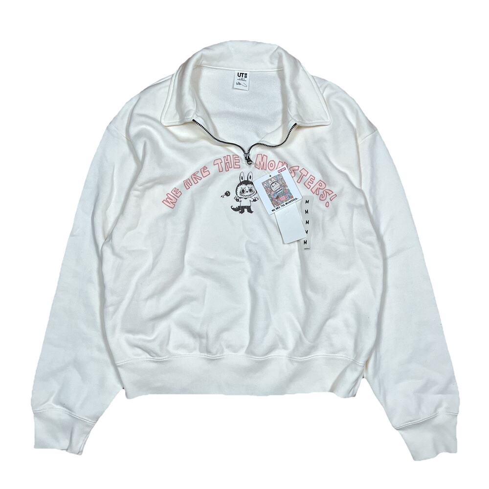 NWT Uniqlo x Pop Mart Labubu Collab 1/4 / Half Zip Sweatshirt Medium Off White